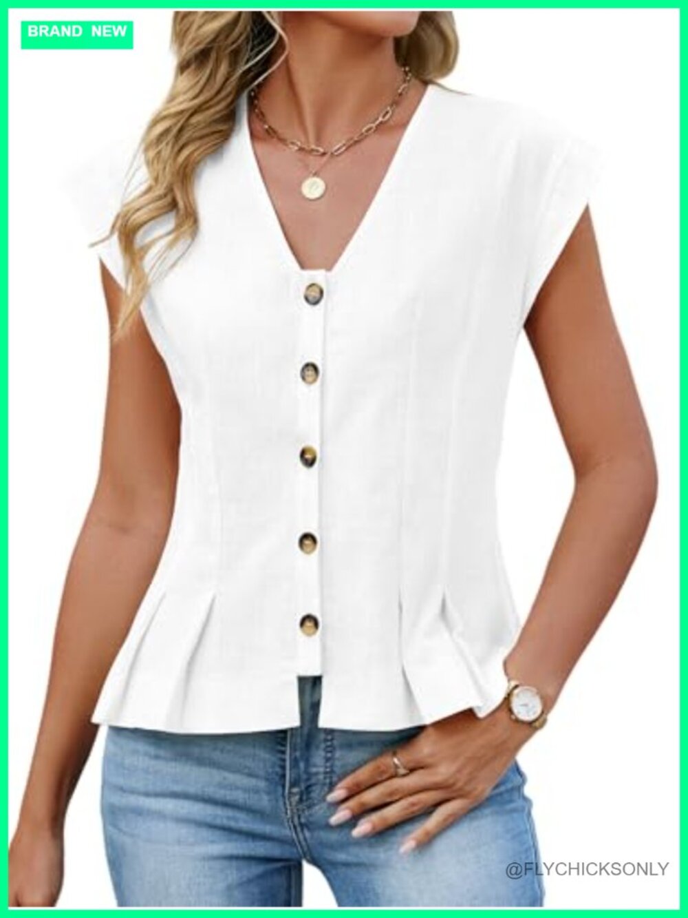 Womens 100% Cotton V Neck Crop Tank Top Cap Sleeve Button Down Blouse